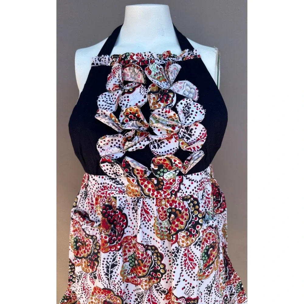Anthropologie Cotton Halter Apron Ruffles Tiered Full Size Pockets Multicolor